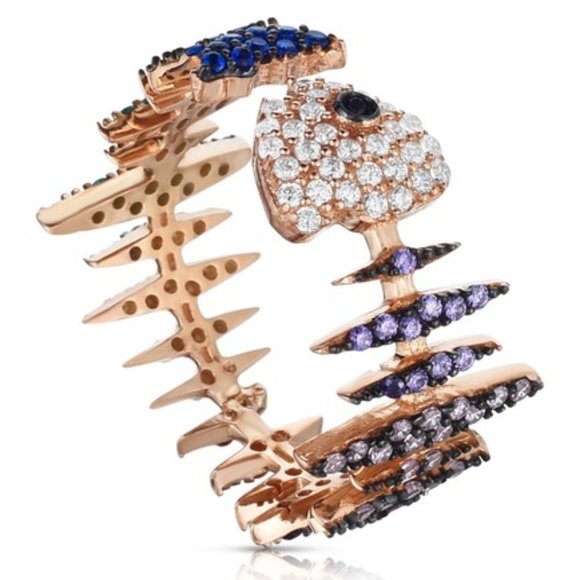 Sphera Milano Jewelry - SOLD-14K Rose Gold / SS Pave Rainbow CZ Fish Bone